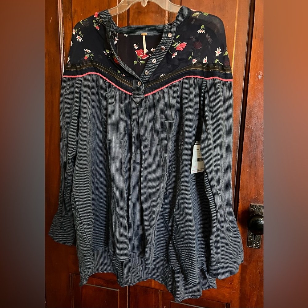 Free People Navy Striped & Floral Tunic